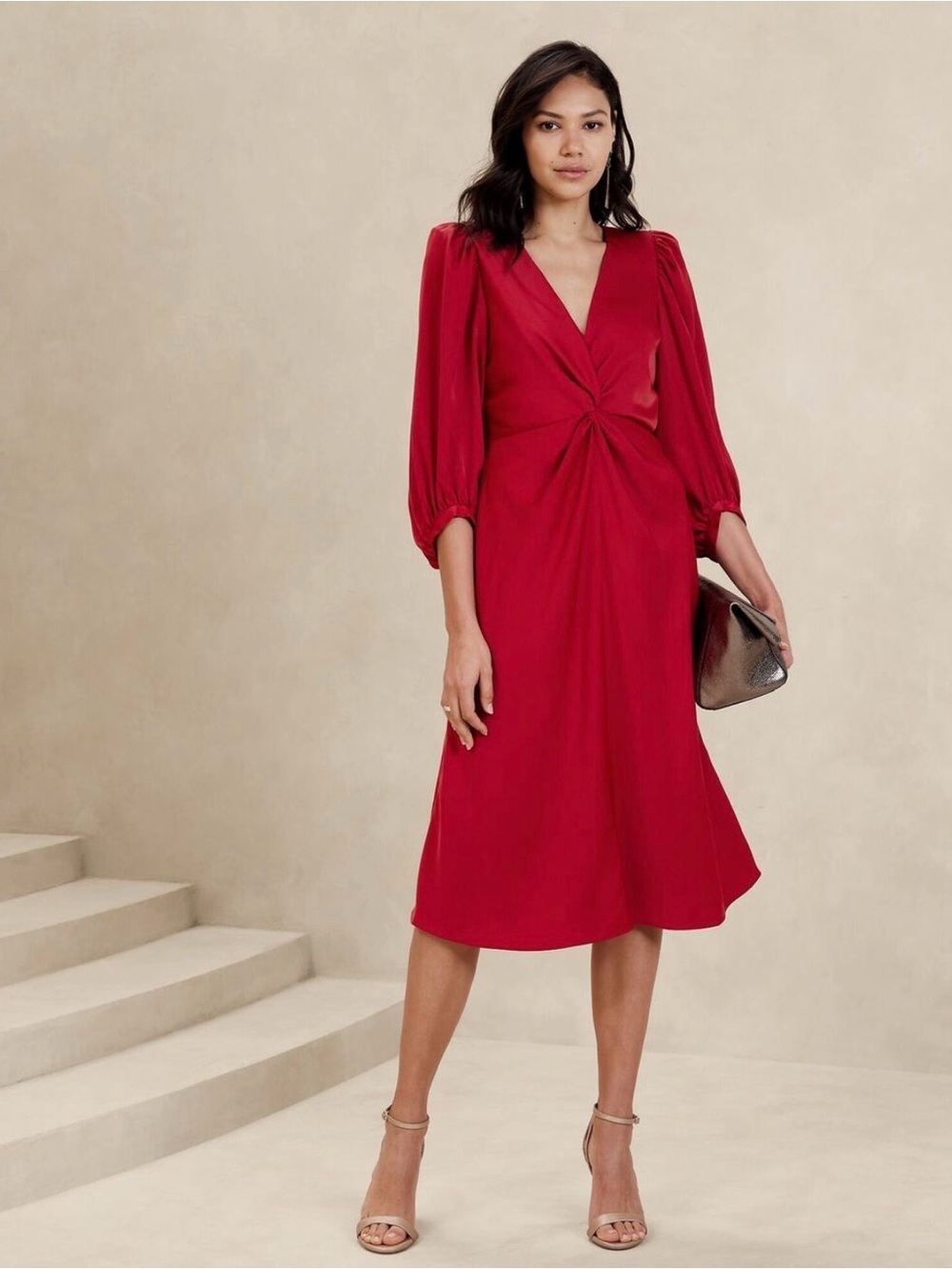 Banana Republic Red Twist-Front Midi Dress NWT